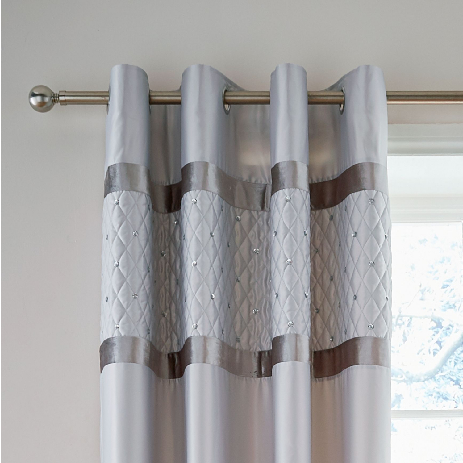 Catherine Lansfield Sequin Cluster Eyelet Curtains In Silver - Image 4