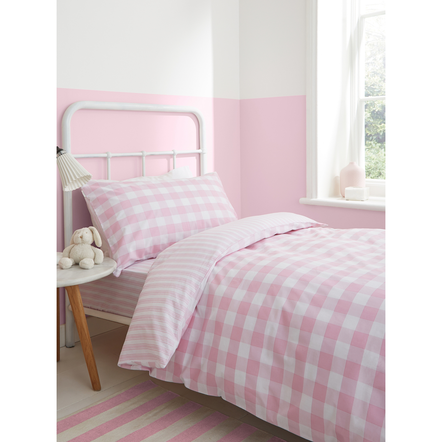 Bianca Pink Check 100% Cotton Duvet Set - Image 5
