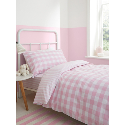 Bianca Check & Stripe 100% COTTON Duvet Cover Set in Pink | Size: Single