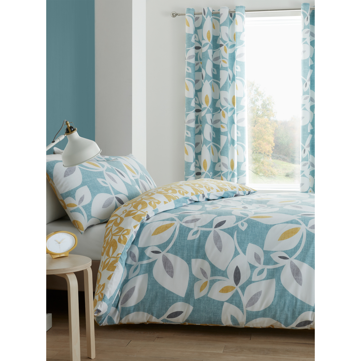 Cat Teal Catherine Lansfield Inga Leaf Duvet Set