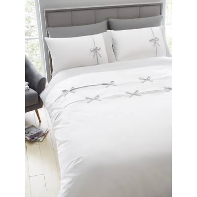 Catherine Lansfield Milo Bow Duvet Cover Set in White | Size: Single