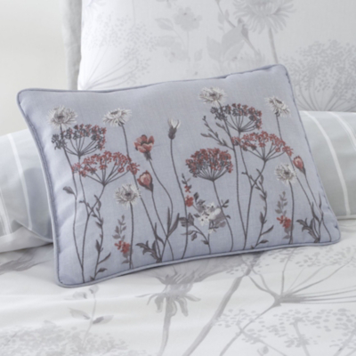 Catherine Lansfield Meadowsweet Grey Floral Embroidered Cushion - One Size / Grey