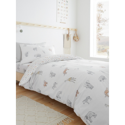 Bianca White Zoo Animals Kids 100% Cotton Duvet Set - Single / White