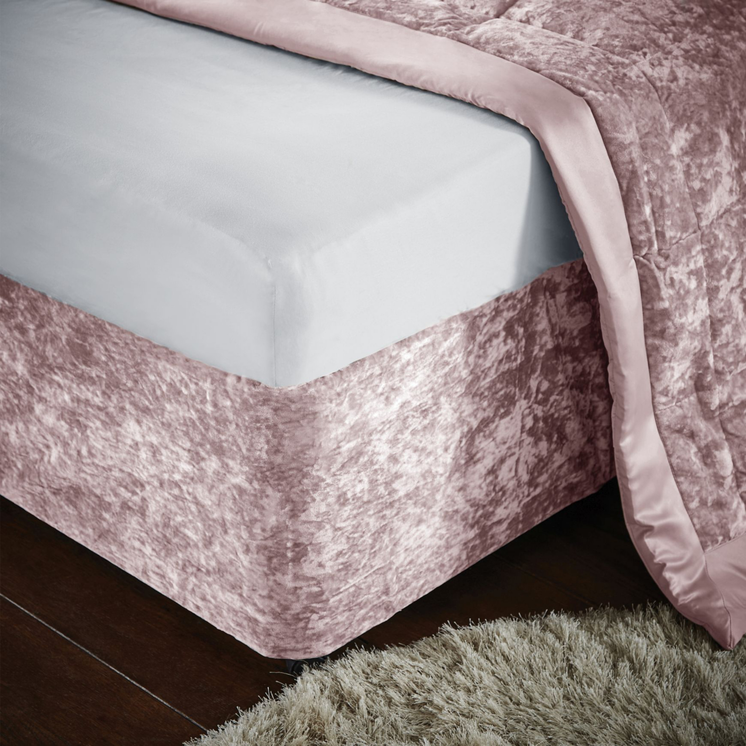 Catherine Lansfield Unisex Pink 'Crushed Velvet' Divan Base Wrap In | Size: Double - Image 4