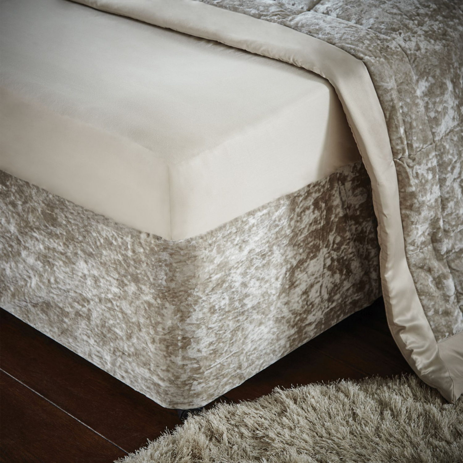 Catherine Lansfield 'Crushed Velvet' Divan Base Wrap in Natural | Size: Double - Image 7