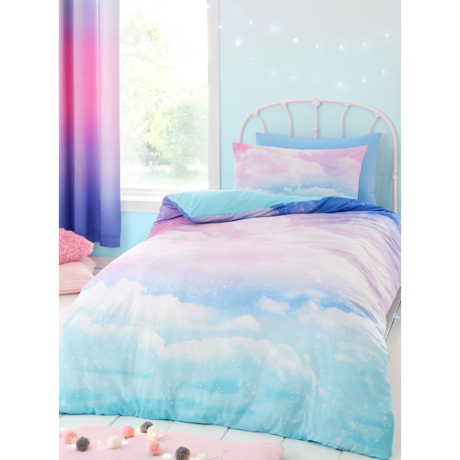 Cat Multi Catherine Lansfield Rainbow Clouds Duvet Cover Set