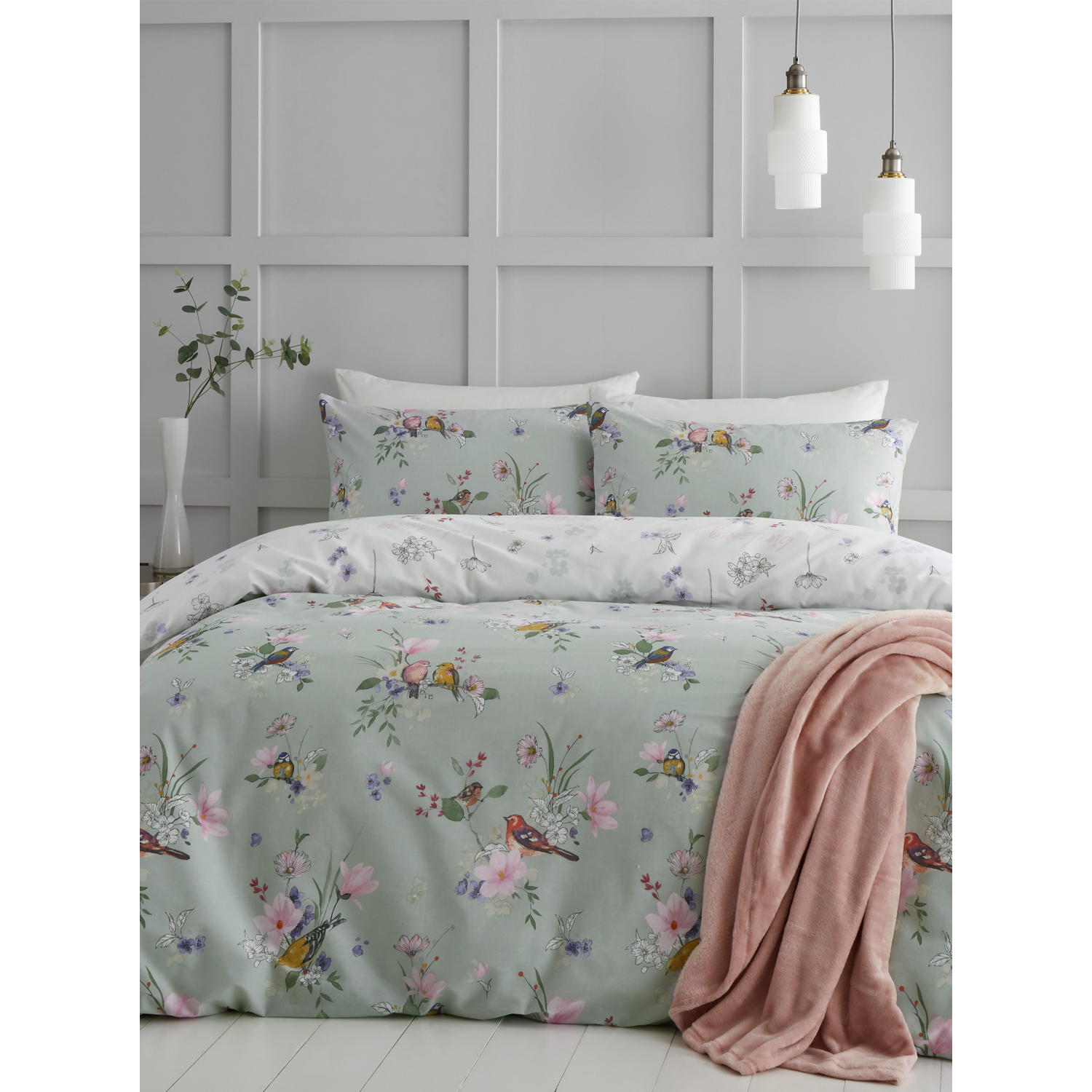 Cat Sage Green Catherine Lansfield Songbird Duvet Set - Image 6
