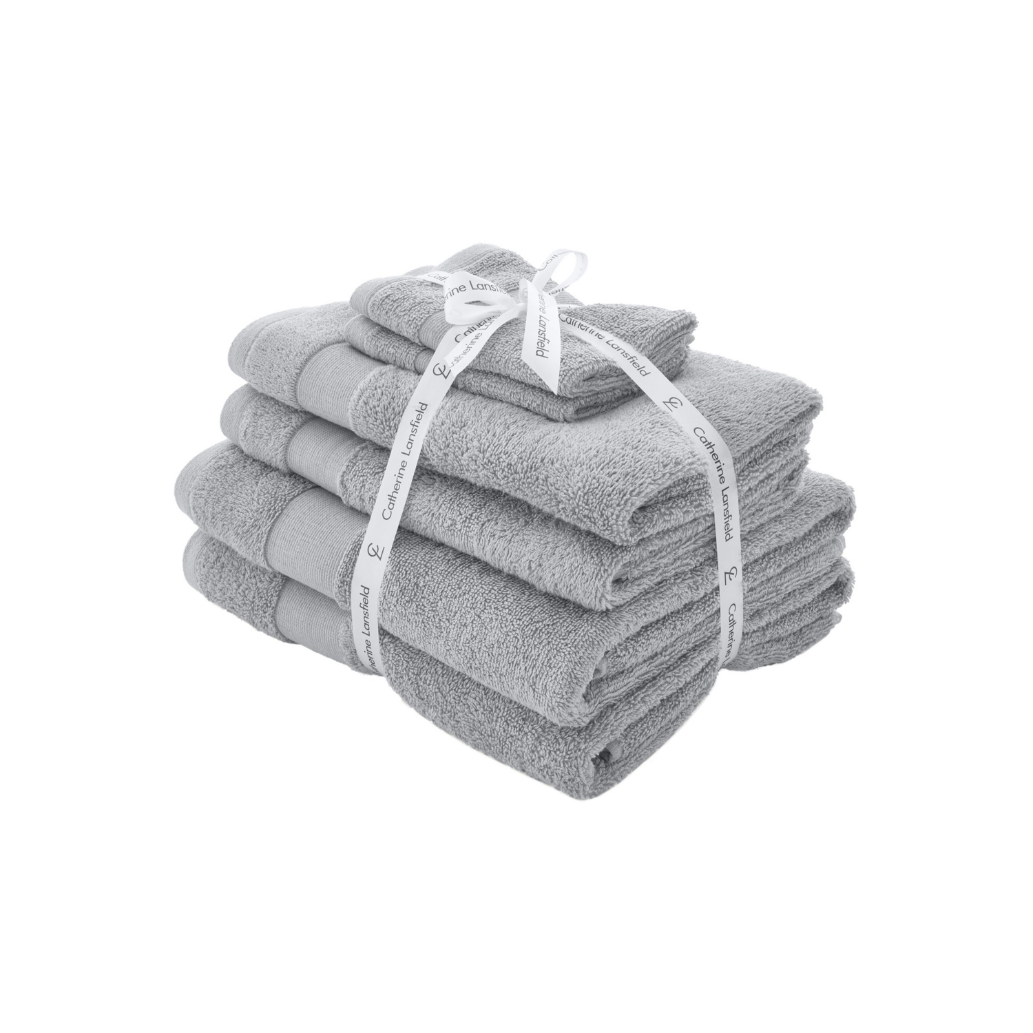 Catherine Lansfield Bathroom Anti Bacterial 500 gsm Soft & Absorbent Cotton 6 Piece Towel Set Silver Grey, Towels, 6 Piece Bale - Image 3