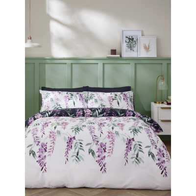 Cat Navy Catherine Lansfield Wisteria Floral Duvet Set Single