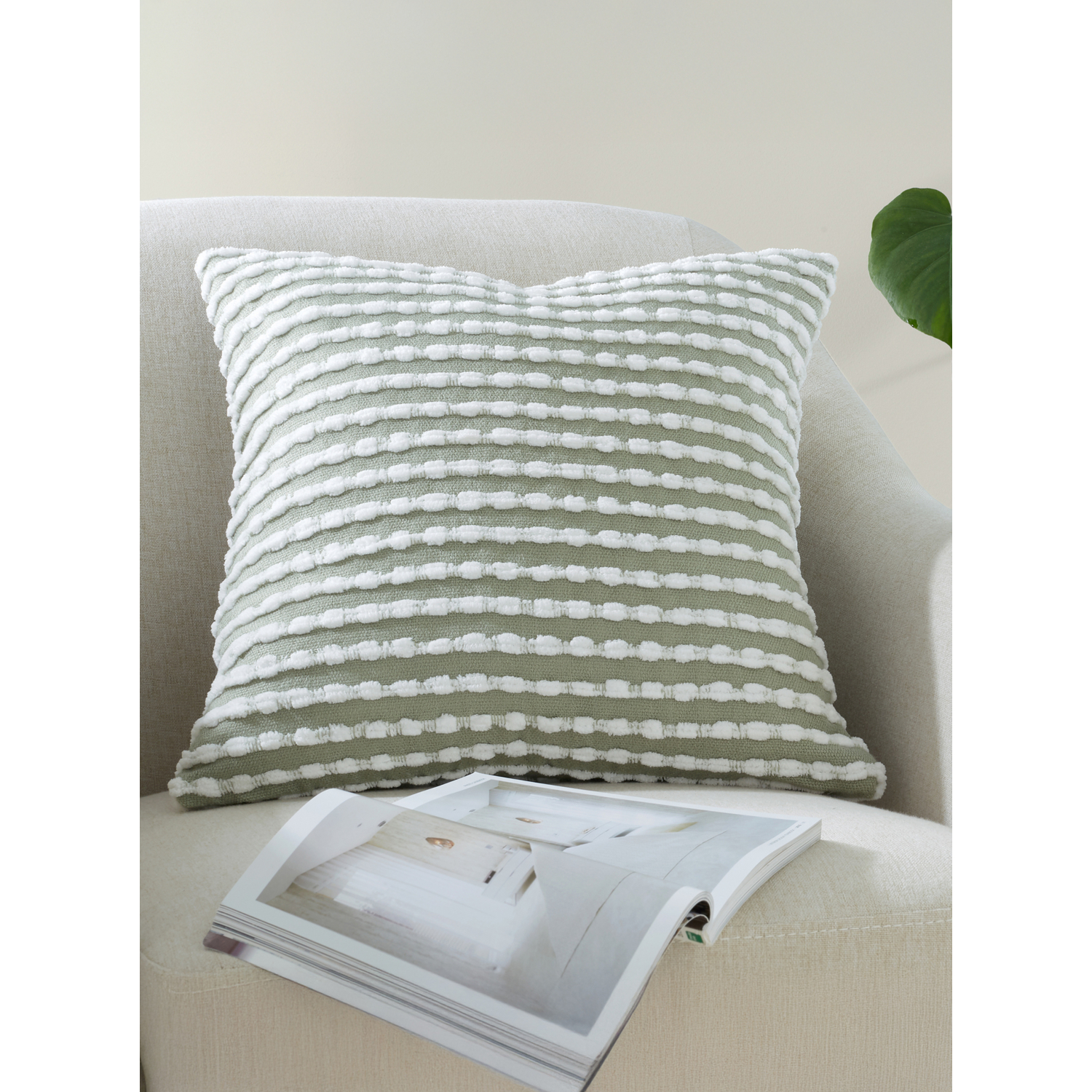 Cat Sage Green Catherine Lansfield Sage Stab Stitch Cushion