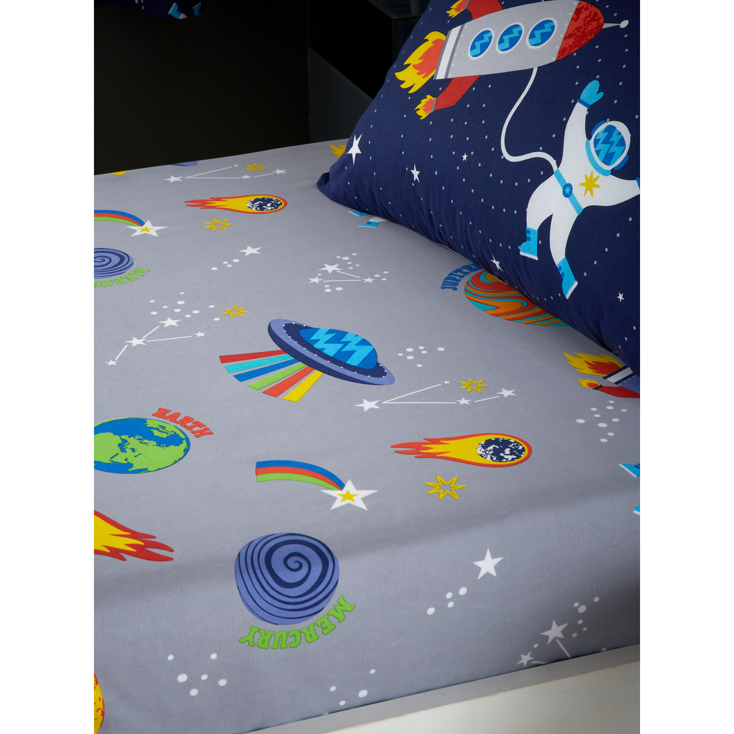 Cat Grey Catherine Lansfield Lost In Space Fitted Sheet