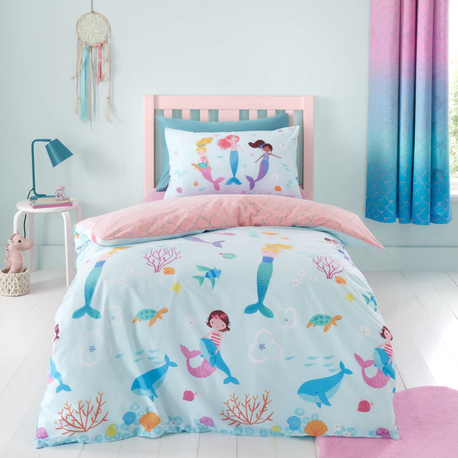 Julian Charles Blue Catherine Lansfield Mermaid Reversible Duvet Set - Double - Image 5
