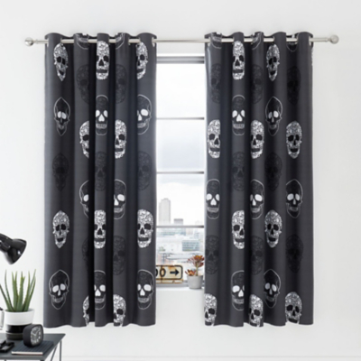 Kate Aurora Halloween Spooky Skulls Fabric Shower Curtain - Black & White, 70x72, Mildew Resistant