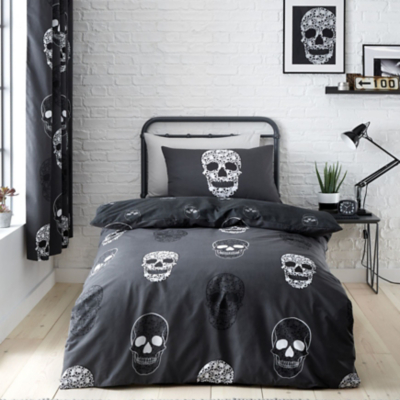 Catherine Lansfield Skulls Duvet Cover Set in Grey | Size: Double