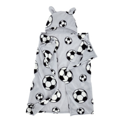 Catherine Lansfield Cosy Football Grey Fleece Hooded Blanket Home