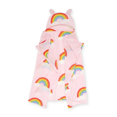 Catherine Lansfield Rainbow Hearts Cosy Pink Fleece Hooded Blanket