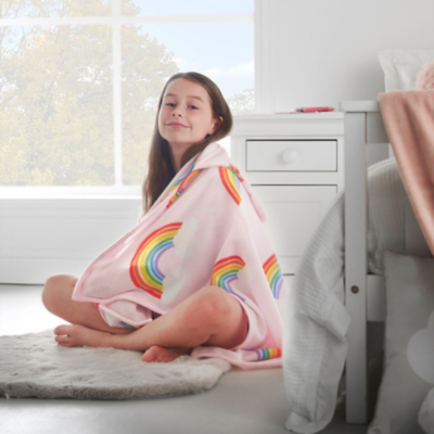 Catherine Lansfield Rainbow Hearts Cosy Pink Fleece Hooded Blanket