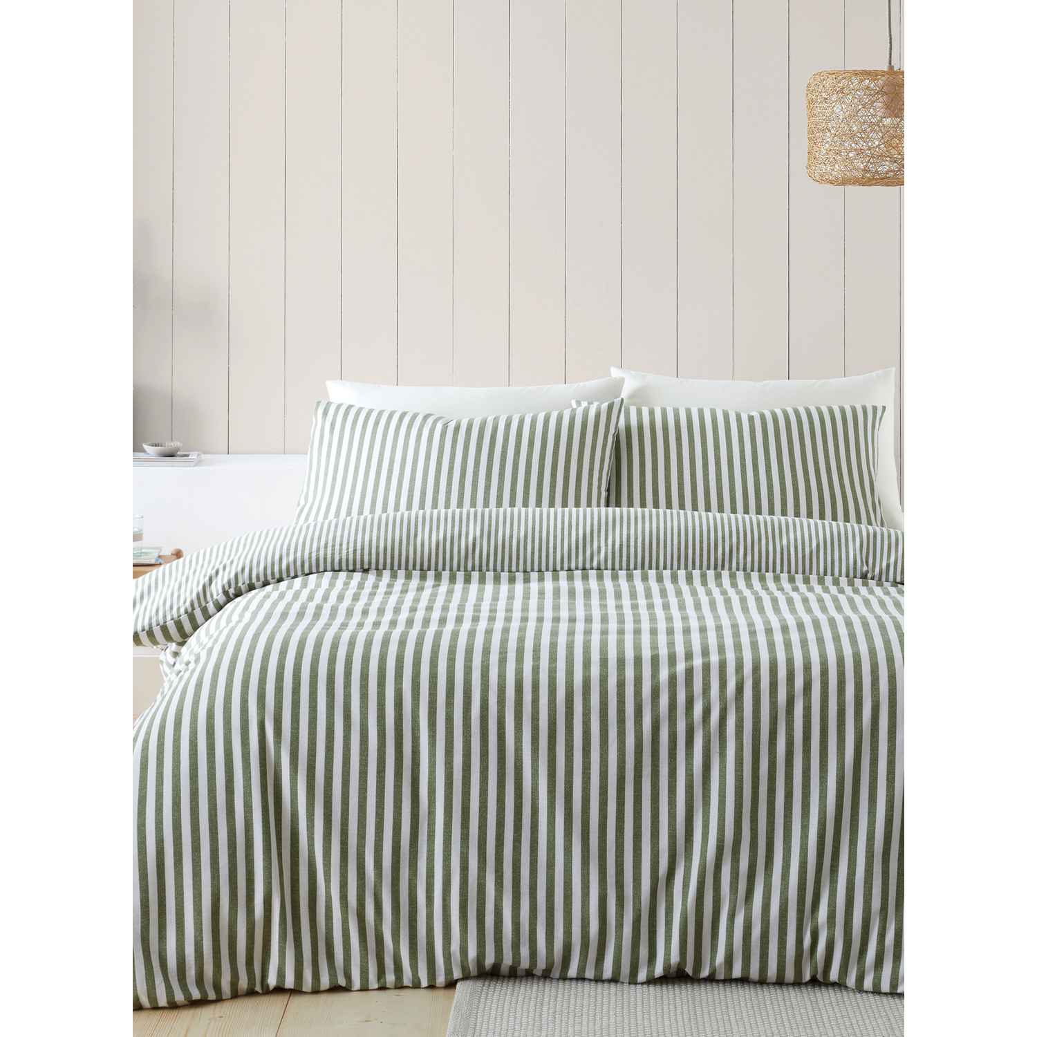 Cat Green Catherine Lansfield Brushed Stripe Duvet Cover Set