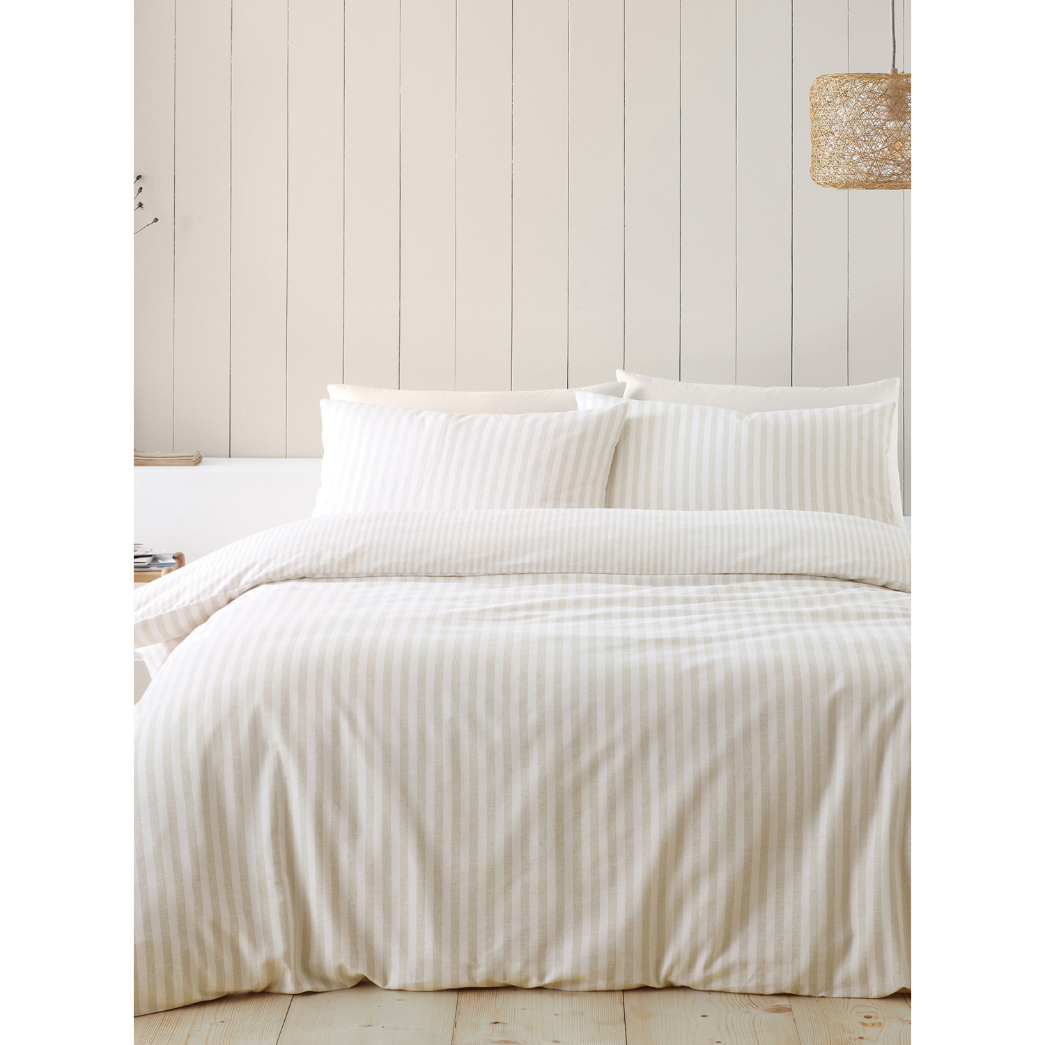 Catherine Lansfield  Beige Brushed Cotton Stripe Reversible Duvet Cover Set in Size Double, Sports Direct - Image 8