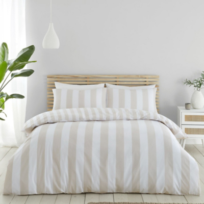 Catherine Lansfield Cove Stripe Natural Reversible Duvet Set - Double / Natural