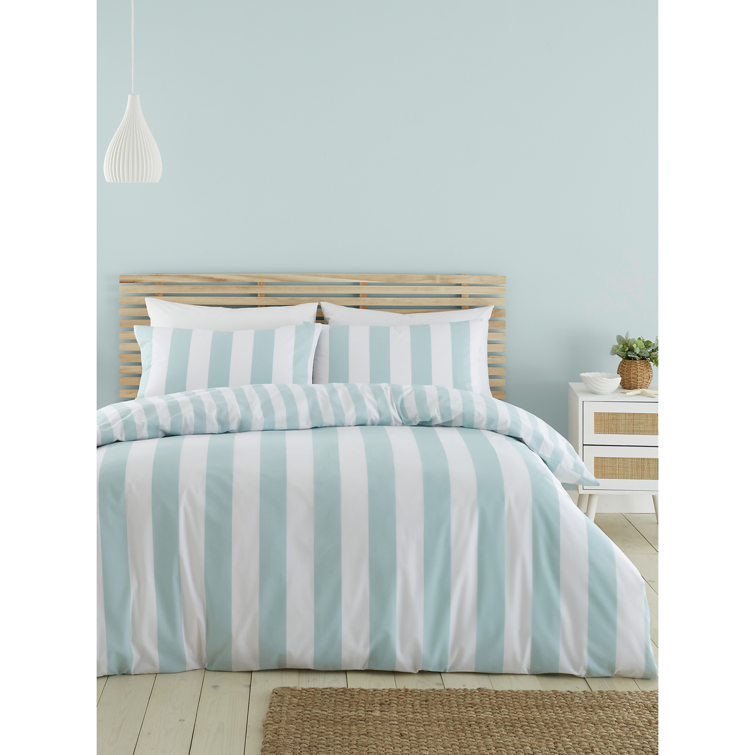 Cat Duck Egg Catherine Lansfield Cove Stripe Duvet Cover Set