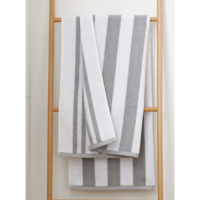 Bianca Reversible Stripe Grey Jacquard Towels - Bath Towel / Grey