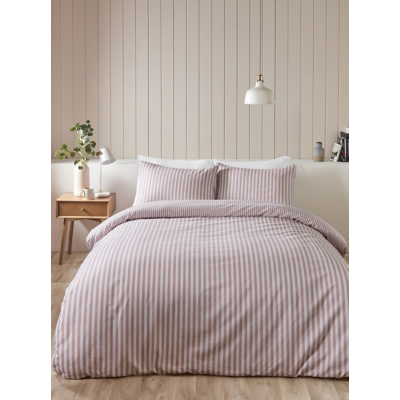 Catherine Lansfield Blush Pink Stripe Brushed Cotton Reversible Duvet Set - Double / Pink