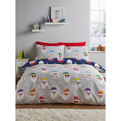 Catherine Lansfield Christmas Santa Spec-Tacular Duvet Cover Set in Grey | Size: Single