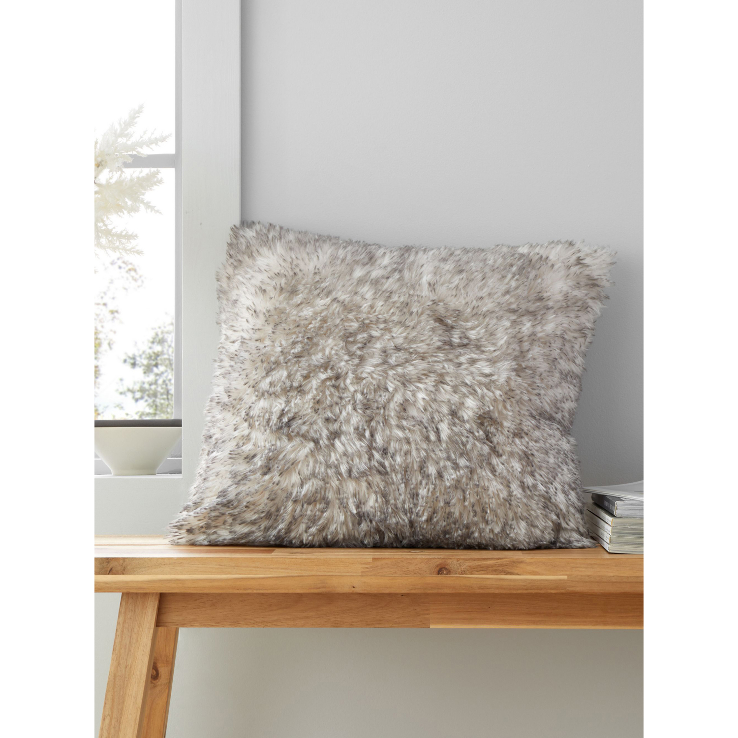 Cat Grey Catherine Lansfield Arctic Fox Faux Fur Cushion