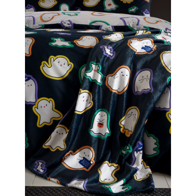 Catherine Lansfield Halloween Ghosts Black Fleece Throw - One Size / Black