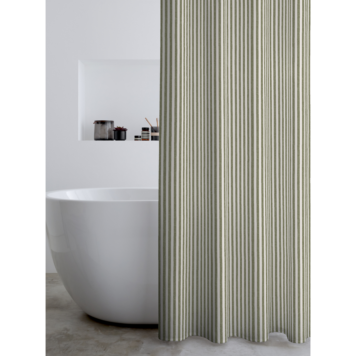 Catherine Lansfield Unisex Green 'Timeless Stripe' Shower Curtain In | Size: 180 Cm Width X 180 Cm Drop - Image 5