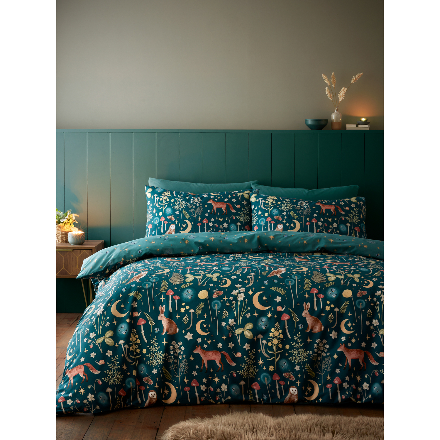 Catherine Lansfield Unisex Green Enchanted Twilight Animals Reversible Bed Set - Image 11