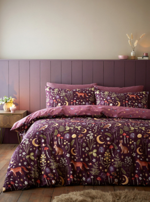 Catherine Lansfield Enchanted Twilight Bettwäsche-Set Doppelbett – Wendbar Mit Waldtier-Motiven, Aus Recyceltem Polyester & Baumwolle