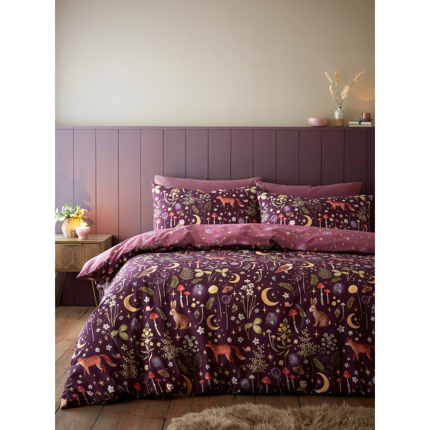 Catherine Lansfield Enchanted Twilight Reversible King Duvet Cover Set With Pillowcases Plum - Image 11