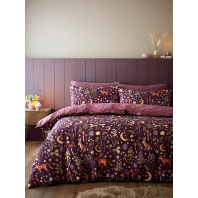 Catherine Lansfield Enchanted Twilight Animals Duvet Cover Set in Plum | Size: Single