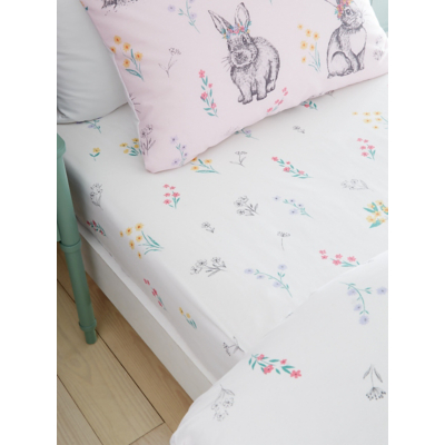 Catherine Lansfield White Bunny Tails Ditsy Flowers Fitted Sheet - Cot Bed / White