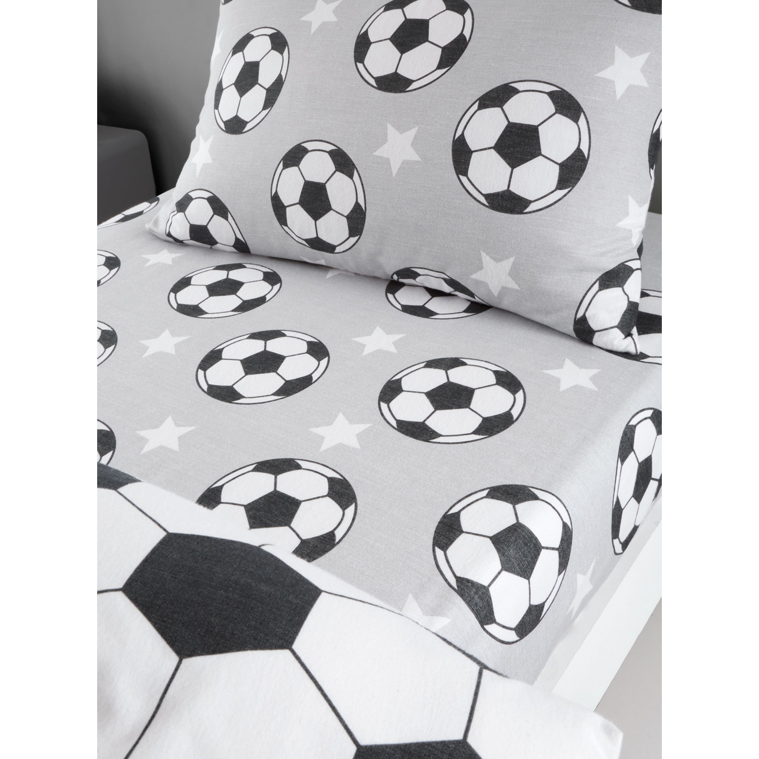 Catherine Lansfield Brushed Cotton Football Stars Fitted Sheet Grey - Image 7