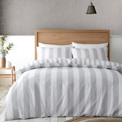 Catherine Lansfield Cove Stripe Duvet Cover Set in Silver | Size: Double