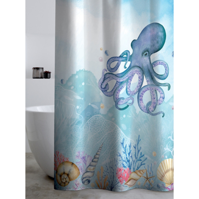 Catherine Lansfield 'Octopus' Shower Curtain Panel in Blue | Size: 180 cm width x 180 cm drop