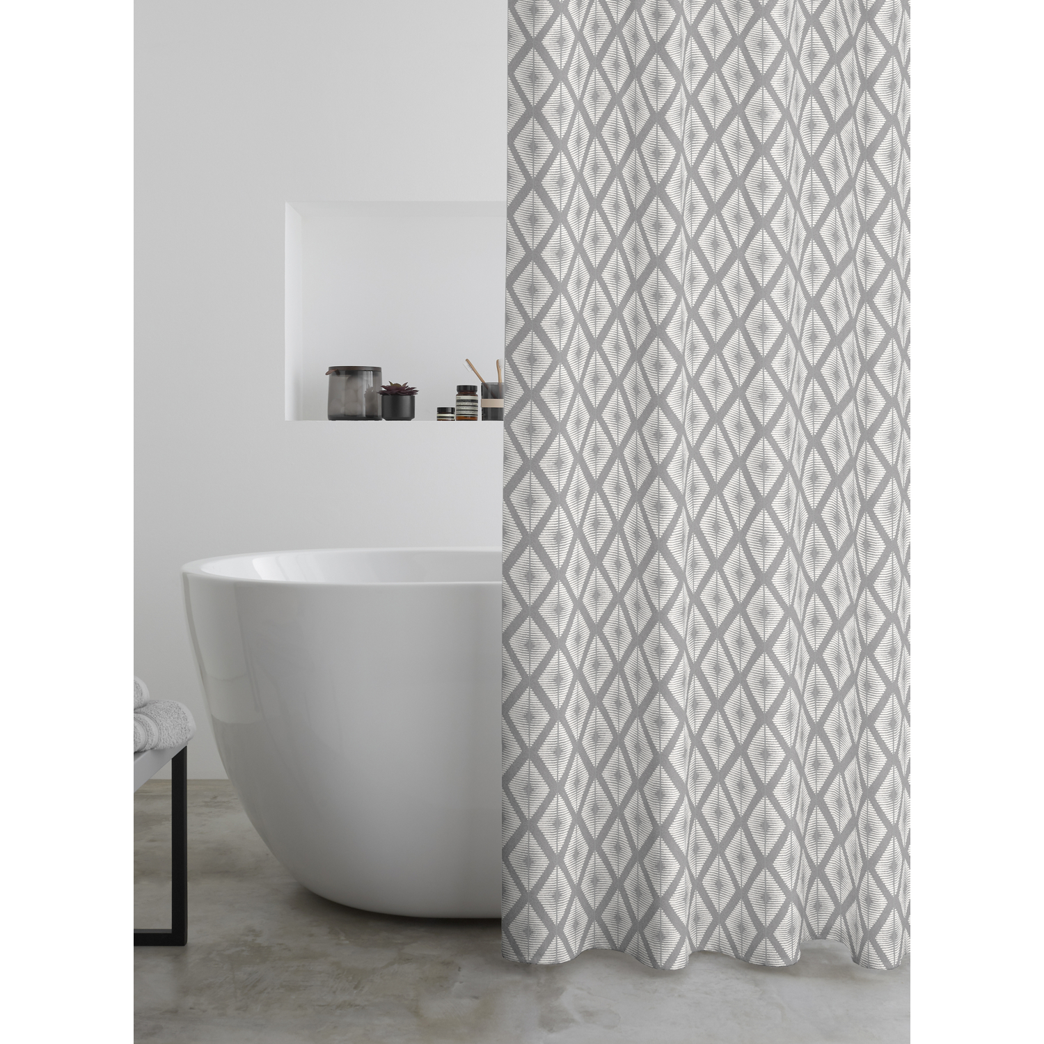Catherine Lansfield  Grey Aztec Diamond Shower Curtain in Size 180x180cm, Sports Direct - Image 4