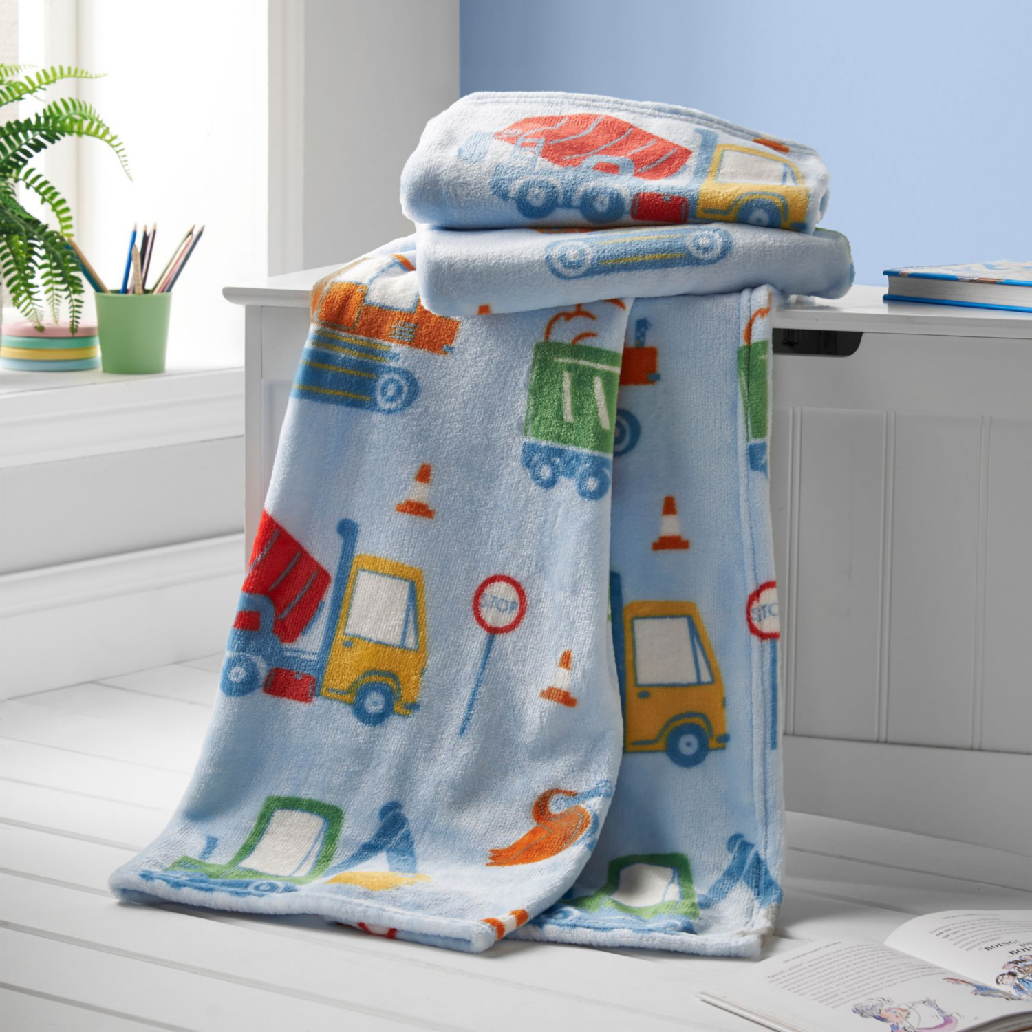 Catherine Lansfield Kids  Digger Dreams Sofa Throw - Blue - 130x170cm - Image 6