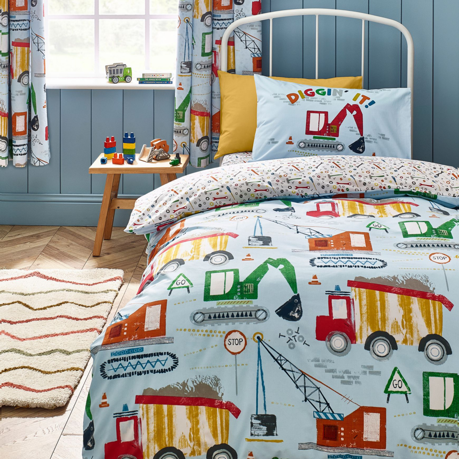 Cat Blue Catherine Lansfield Digger Dreams Duvet Cover Set