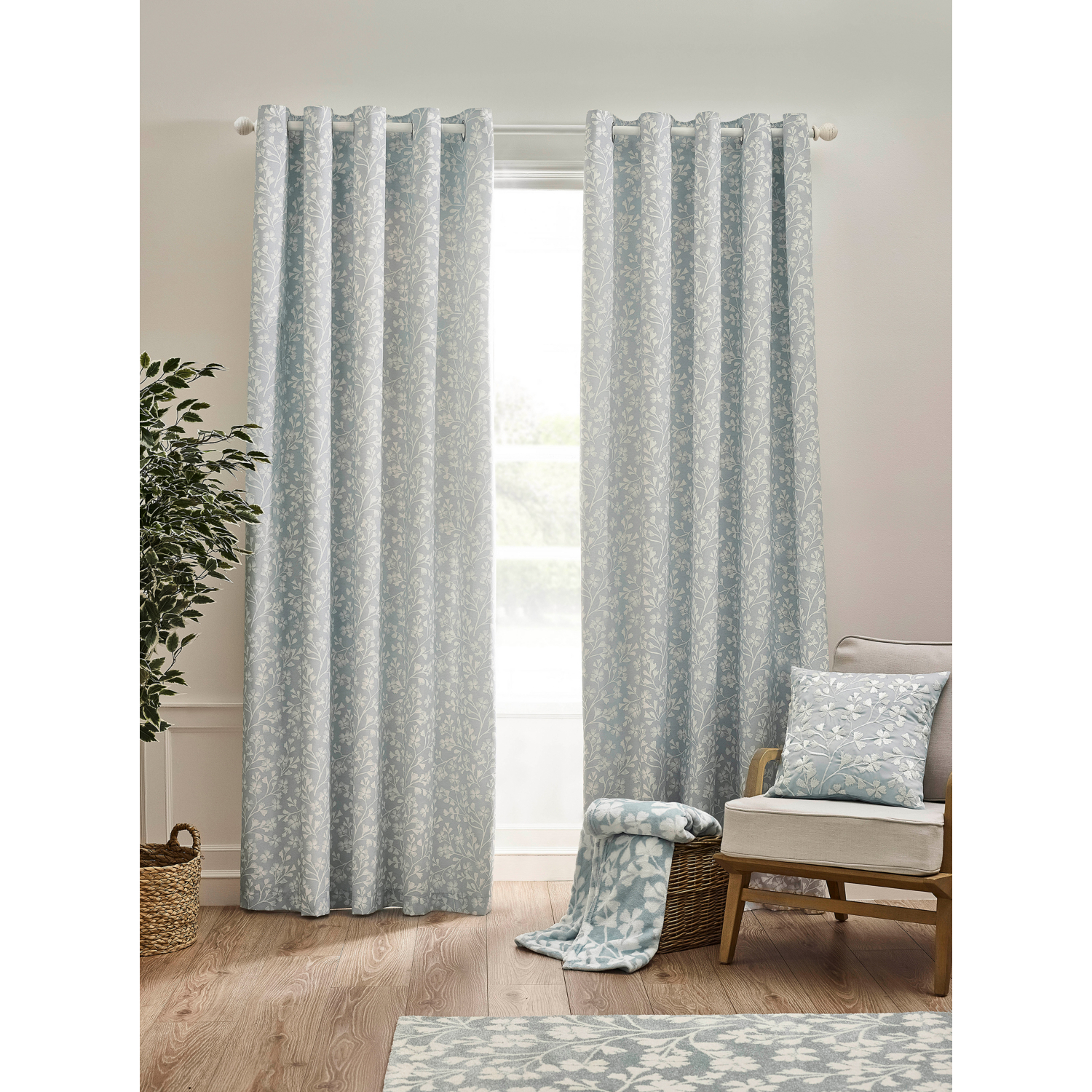 Cat Duck Egg Catherine Lansfield Brooke Floral Eyelet Curtains