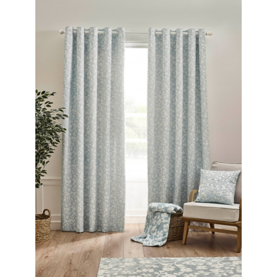 Catherine Lansfield 'Brooke Floral' Lined Eyelet Curtains in Duck Egg Blue | Size: 168 cm width x 229 cm drop
