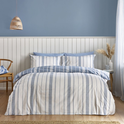 Catherine Lansfield Harbour Stripe Blue Reversible Duvet Set - Single / Blue