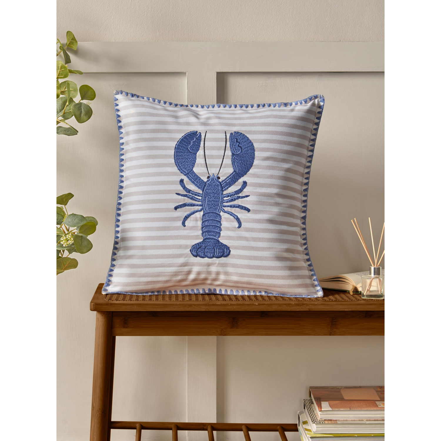 Cat Blue Catherine Lansfield Lobster Embroidered Cushion