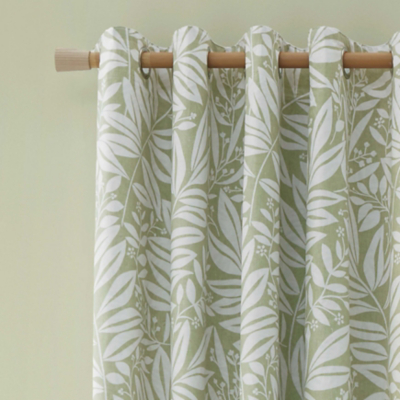 Catherine Lansfield Sorrel Leaf Green Fully Reversible Eyelet Curtains - W 168cm (66") x L 229cm (90") / Green