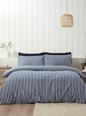 Catherine Lansfield Wende-Bettwäsche-Set Doppelbett – Ombré Streifen Marinegrün, Recyceltes Polyester & Baumwolle