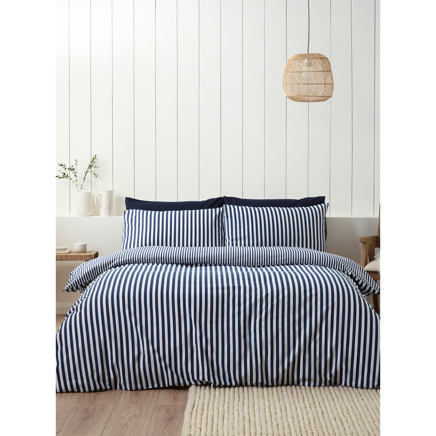 Cat Navy Catherine Lansfield Brushed Stripe Duvet Cover Set