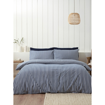 Catherine Lansfield Navy Blue Stripe Brushed Cotton Duvet Set - King Size / Blue